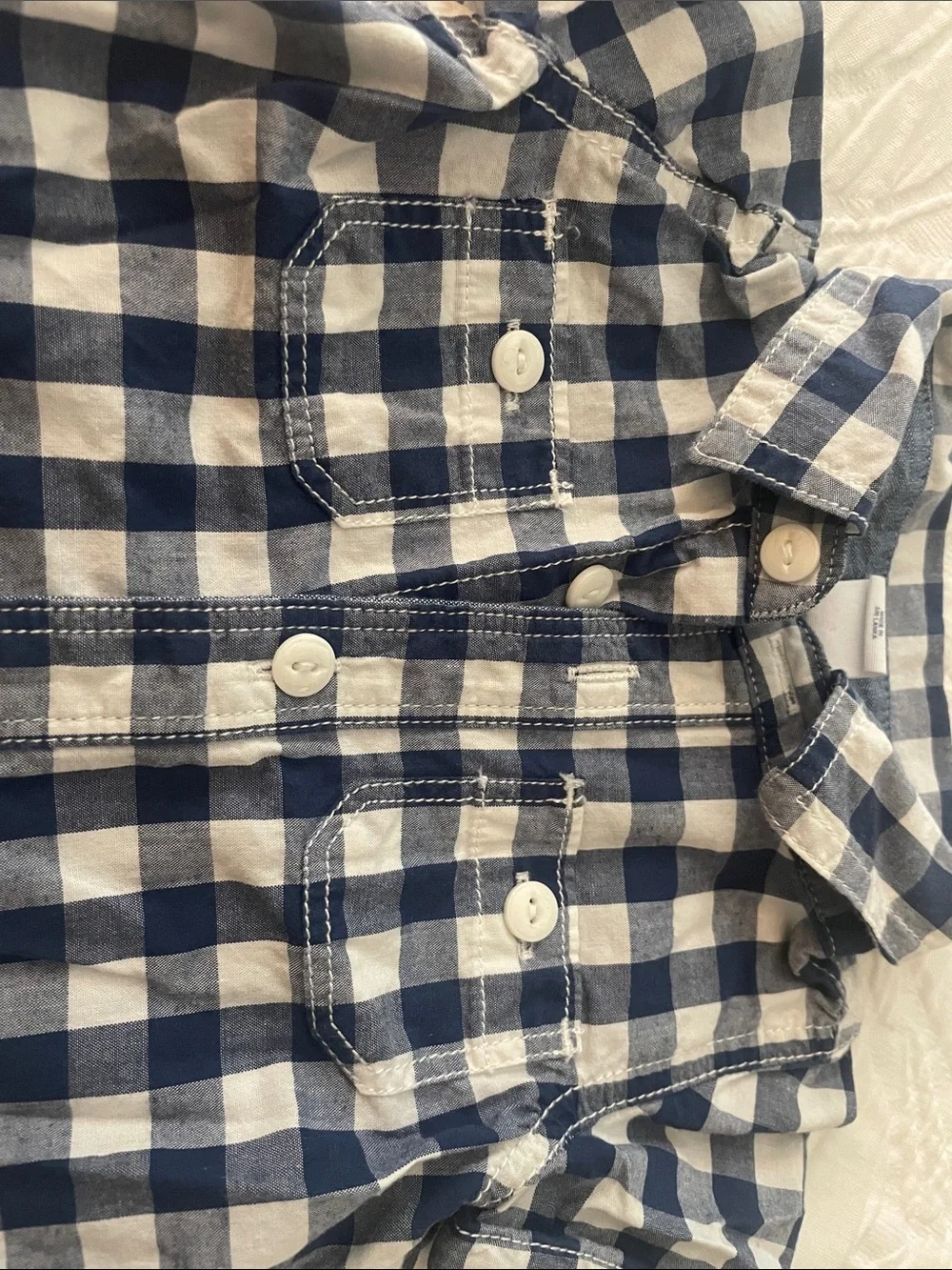 GAP Blue and White Gingham Button-Front Kids Romper